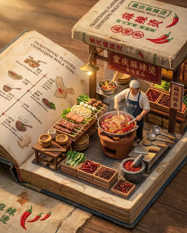 关于重庆麻辣烫的3D微缩场景